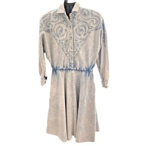 Vintage 80s Circle by Marilyn Lengx Acid-wash Denim Dress Size 3-4
